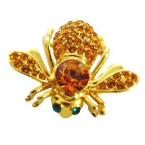 Joan Rivers Pave Crystal Gold Citrine BEE BROOCH November Birthday Birthstone
